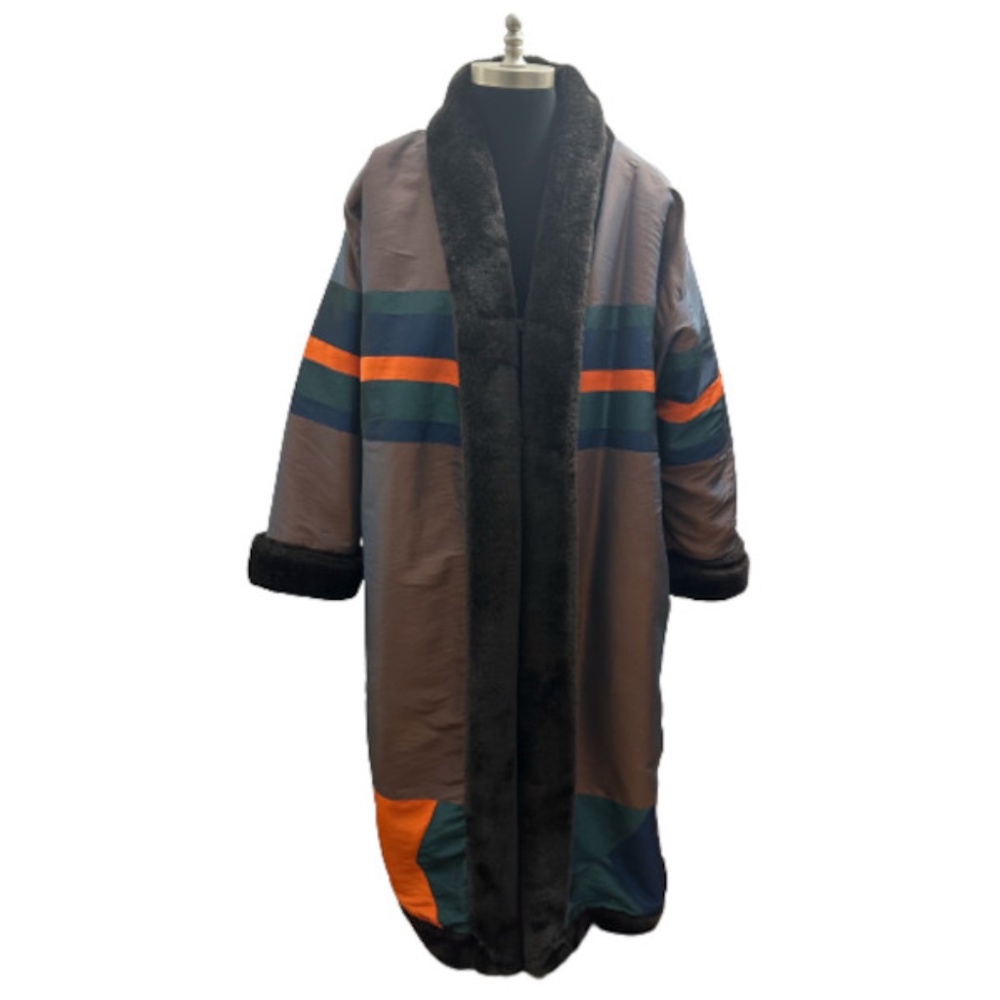 Vtg 80s Color Block Reversible Oversized Coat M